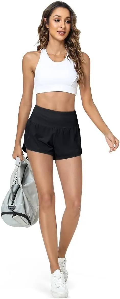 GYM RAINBOW Womens High Waisted Athletic Shorts Lightweight Quick Dry Workout Gym Running Shorts with Pockets