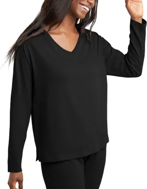 Hanes Womens Originals V-Neck Long Sleeve T-Shirt, Cotton Tees for Women, Raw Edge V-Neckline
