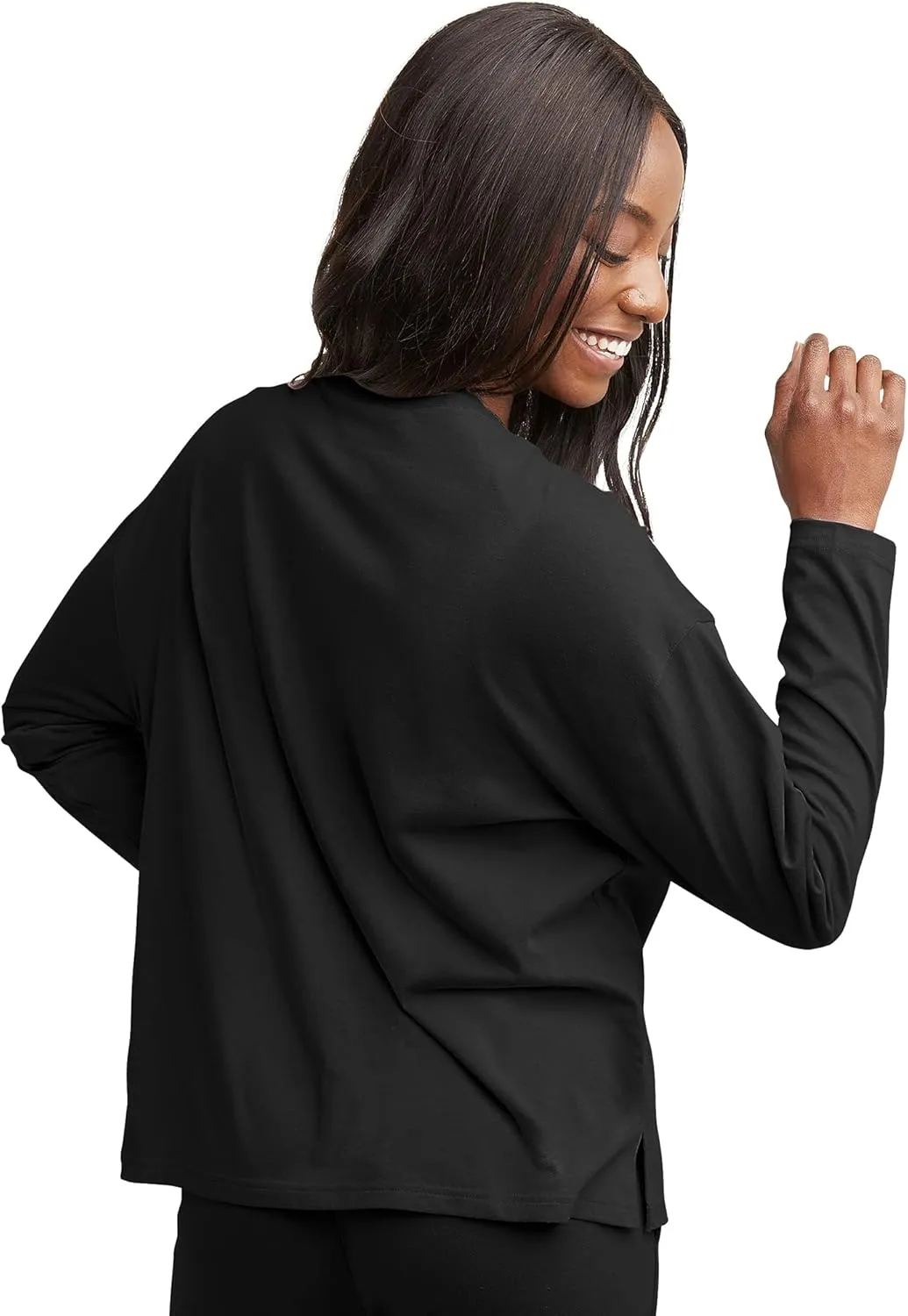 Hanes Womens Originals V-Neck Long Sleeve T-Shirt, Cotton Tees for Women, Raw Edge V-Neckline