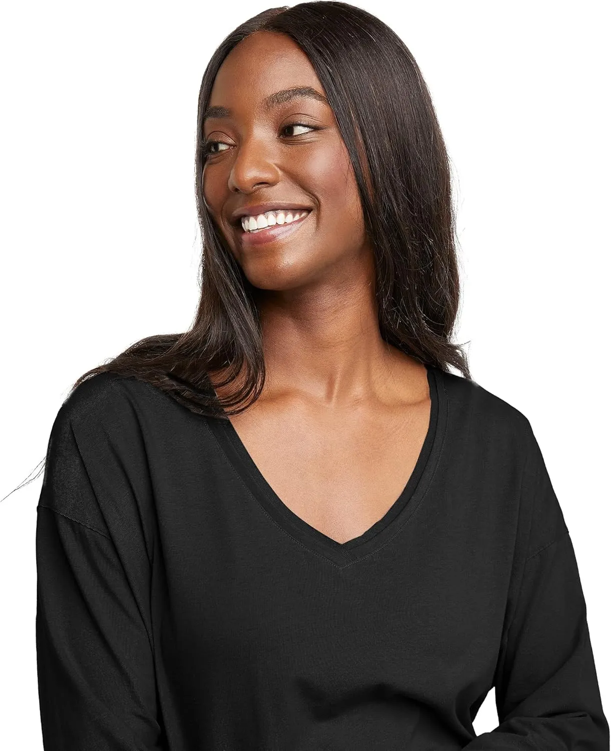 Hanes Womens Originals V-Neck Long Sleeve T-Shirt, Cotton Tees for Women, Raw Edge V-Neckline