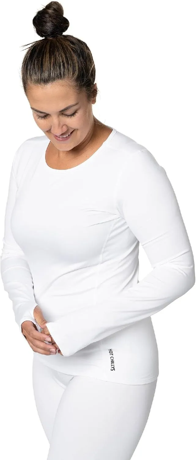Hot Chillys Women's Micro-Elite Chamois UPF 30 Sun Protection 4-Way Stretch Thermal Long Sleeve Crewneck Base Layer Top