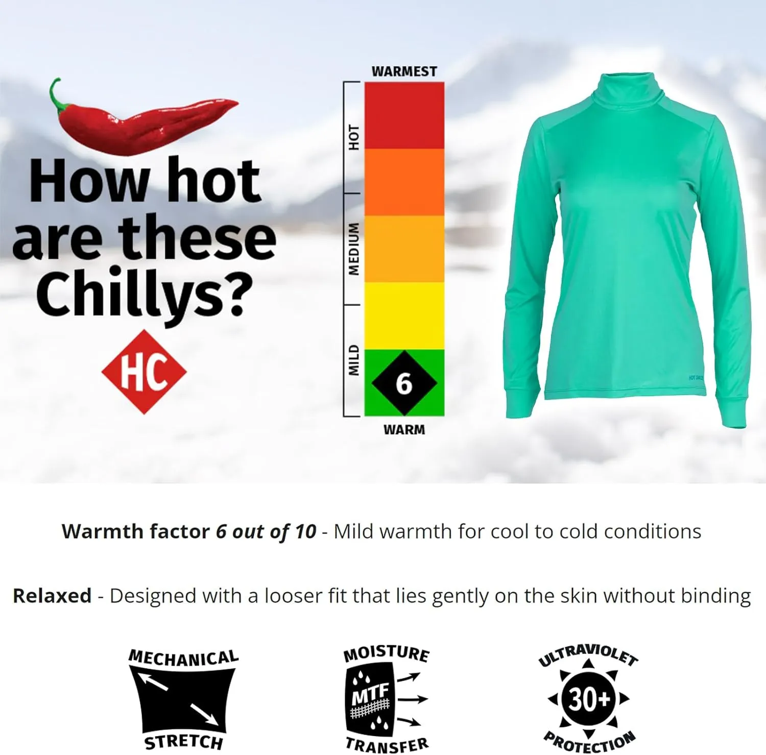 Hot Chillys Women's Peach Skins Solid T-Neck Lightweight Relaxed Fit Base Layer | Moisture-Wicking Long Sleeve Thermal Top