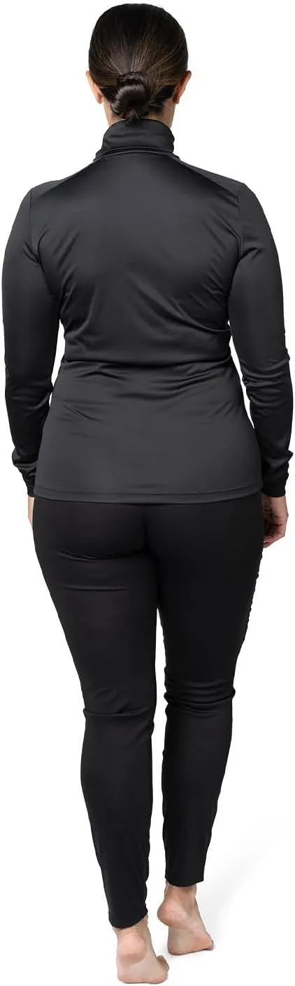 Hot Chillys Women's Peach Skins Solid T-Neck Lightweight Relaxed Fit Base Layer | Moisture-Wicking Long Sleeve Thermal Top