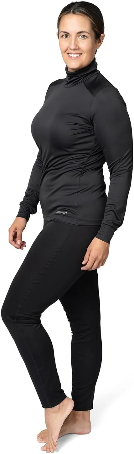 Hot Chillys Women's Peach Skins Solid T-Neck Lightweight Relaxed Fit Base Layer | Moisture-Wicking Long Sleeve Thermal Top