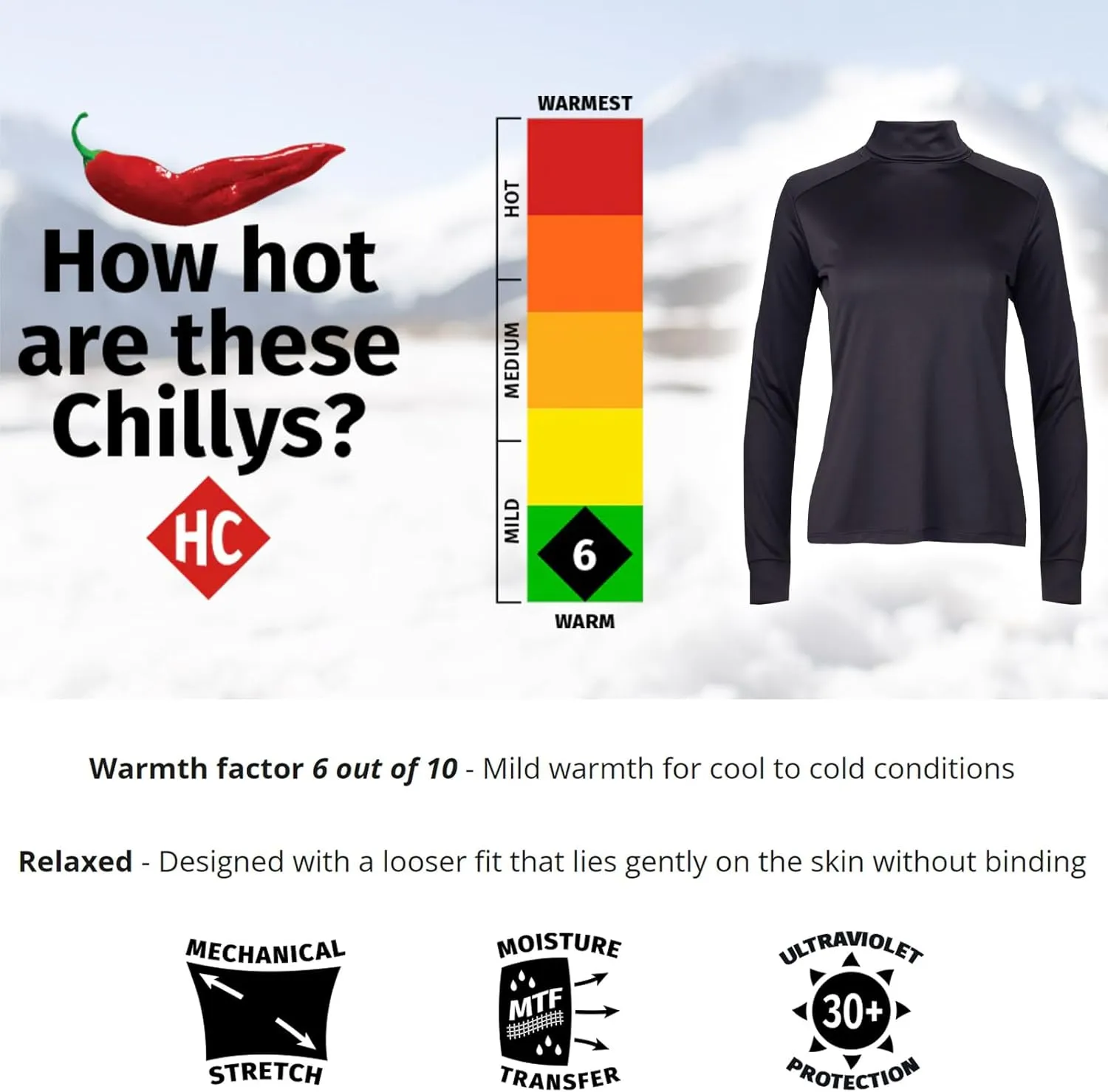 Hot Chillys Women's Peach Skins Solid T-Neck Lightweight Relaxed Fit Base Layer | Moisture-Wicking Long Sleeve Thermal Top
