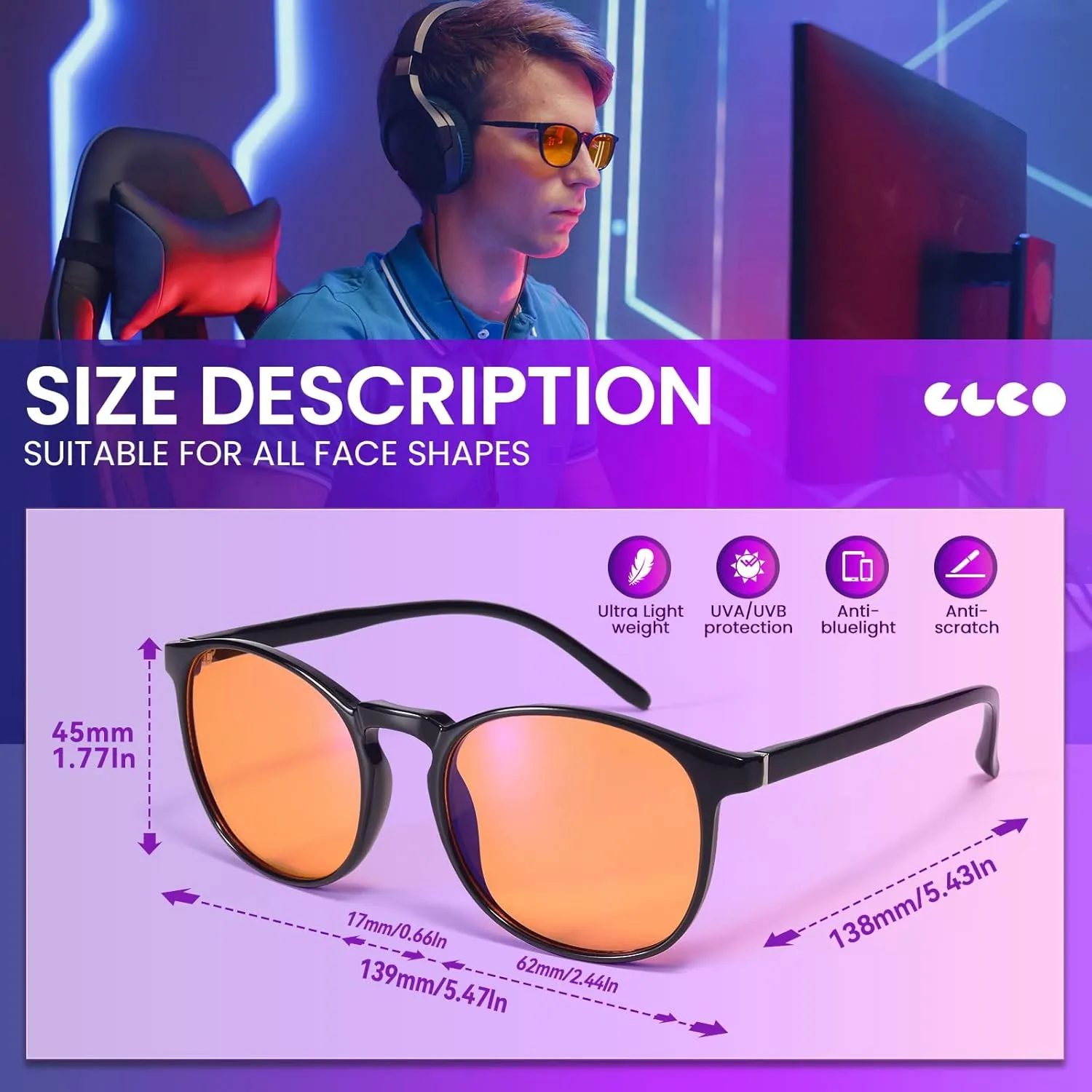 IBOANN Iconic Blue Light Glasses for Woman - Computer Glasses 99% Blue Light Blocking - Anti Eyestrain & UV Glare Protection