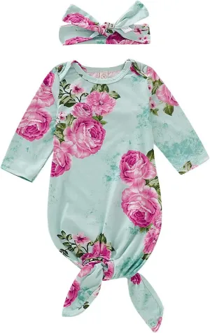 Infant Newborn Baby Girls Floral Sleep Gown Headband Sleepwear Romper Sleeping Bags Outfits