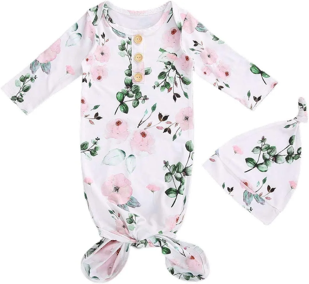 Infant Newborn Baby Girls Floral Sleep Gown Headband Sleepwear Romper Sleeping Bags Outfits