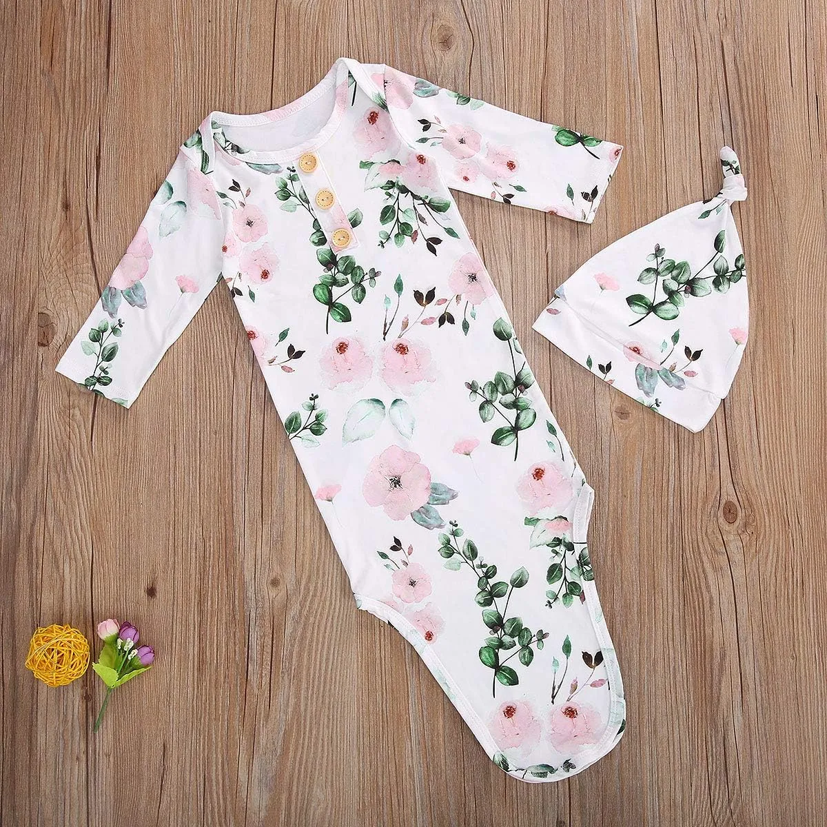 Infant Newborn Baby Girls Floral Sleep Gown Headband Sleepwear Romper Sleeping Bags Outfits