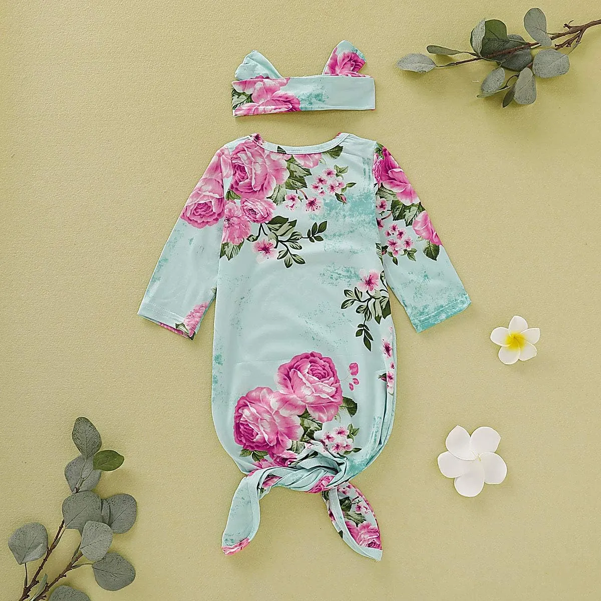 Infant Newborn Baby Girls Floral Sleep Gown Headband Sleepwear Romper Sleeping Bags Outfits
