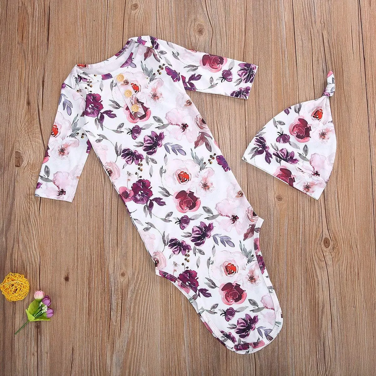 Infant Newborn Baby Girls Floral Sleep Gown Headband Sleepwear Romper Sleeping Bags Outfits