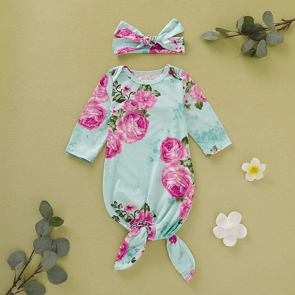 Infant Newborn Baby Girls Floral Sleep Gown Headband Sleepwear Romper Sleeping Bags Outfits