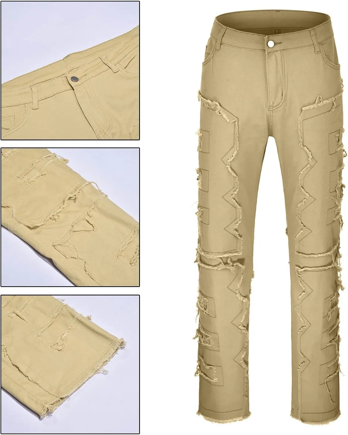 Jeans for Men Regular Fit Men's Slim Fit Stretch Jeans Distressed Patchwork Stacked Frayed Straight Leg Skinny Denim