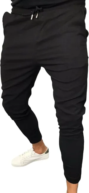 JEShifangjiusu Men's Casual Linen Pants Elastic Waist Drawstring Cotton Trousers Loose Soft Stretch Chino Pant Jogger Pants