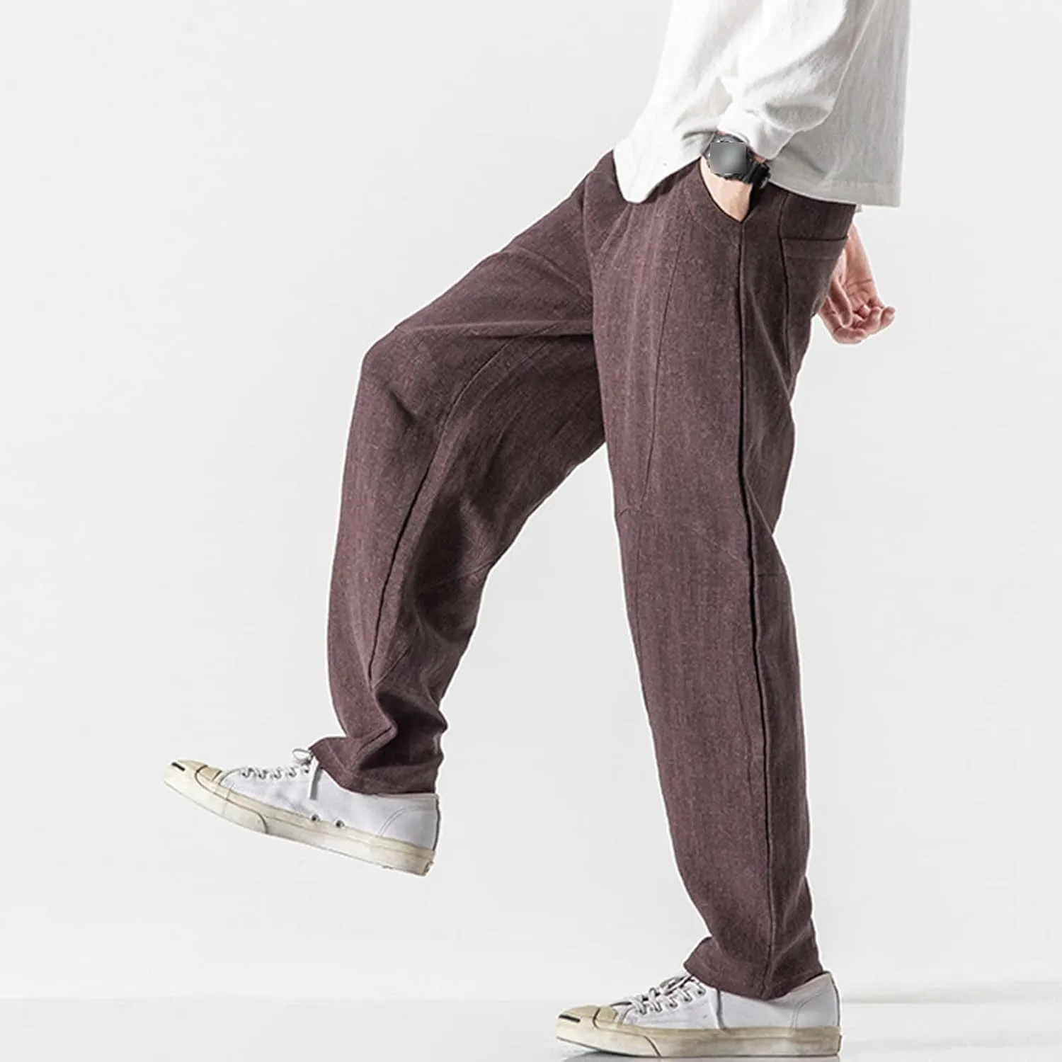 JEShifangjiusu Men's Comfort Stretch Cotton Chino Pants Loose Fit Casual Trousers Lightweight Elastic Waist Summer Beach Pant