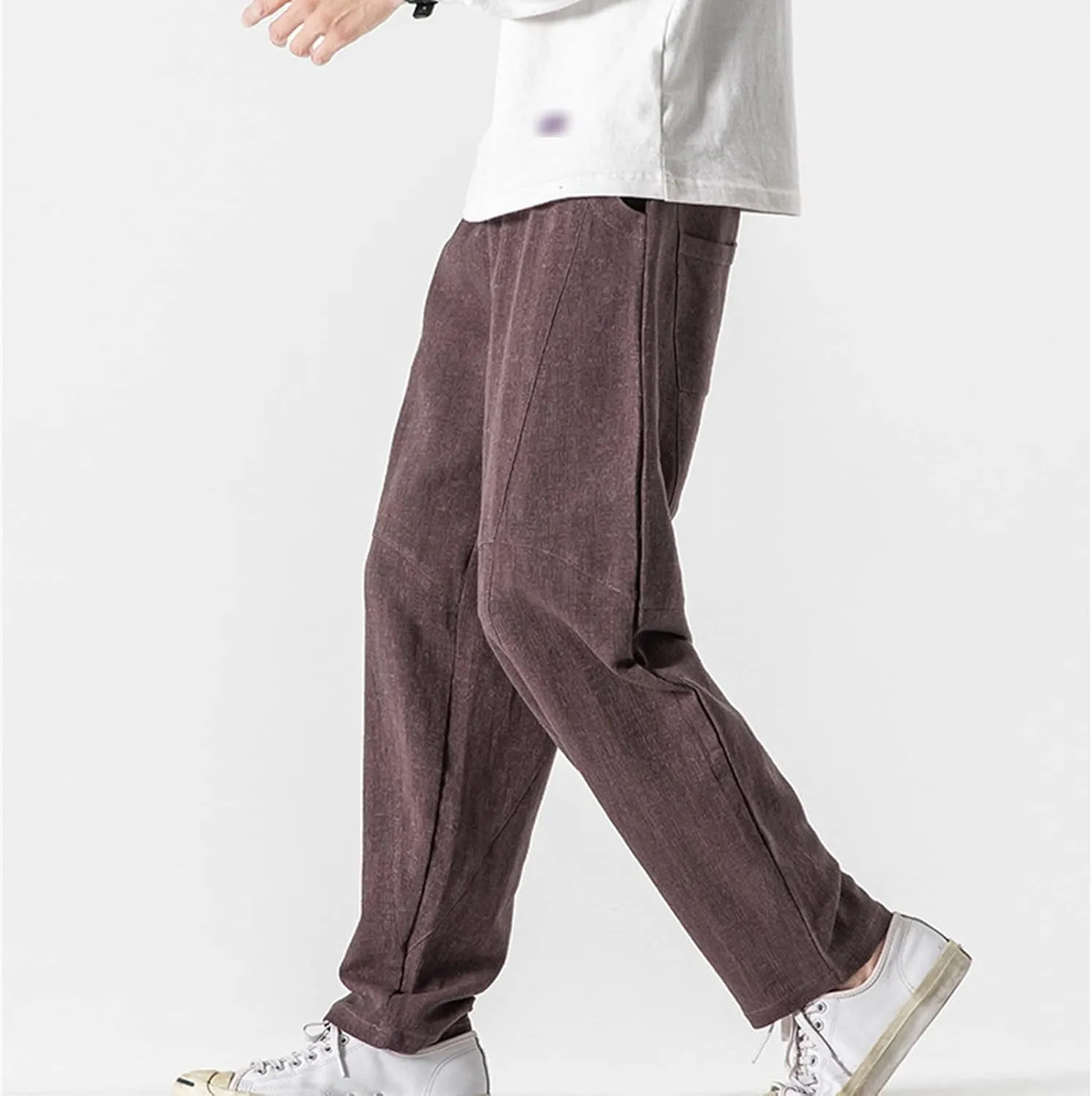 JEShifangjiusu Men's Comfort Stretch Cotton Chino Pants Loose Fit Casual Trousers Lightweight Elastic Waist Summer Beach Pant