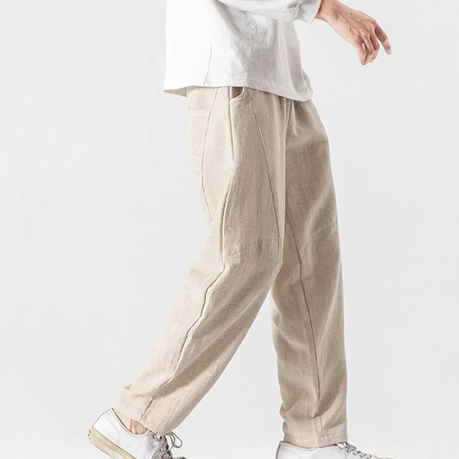 JEShifangjiusu Men's Comfort Stretch Cotton Chino Pants Loose Fit Casual Trousers Lightweight Elastic Waist Summer Beach Pant