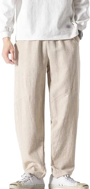 JEShifangjiusu Men's Comfort Stretch Cotton Chino Pants Loose Fit Casual Trousers Lightweight Elastic Waist Summer Beach Pant