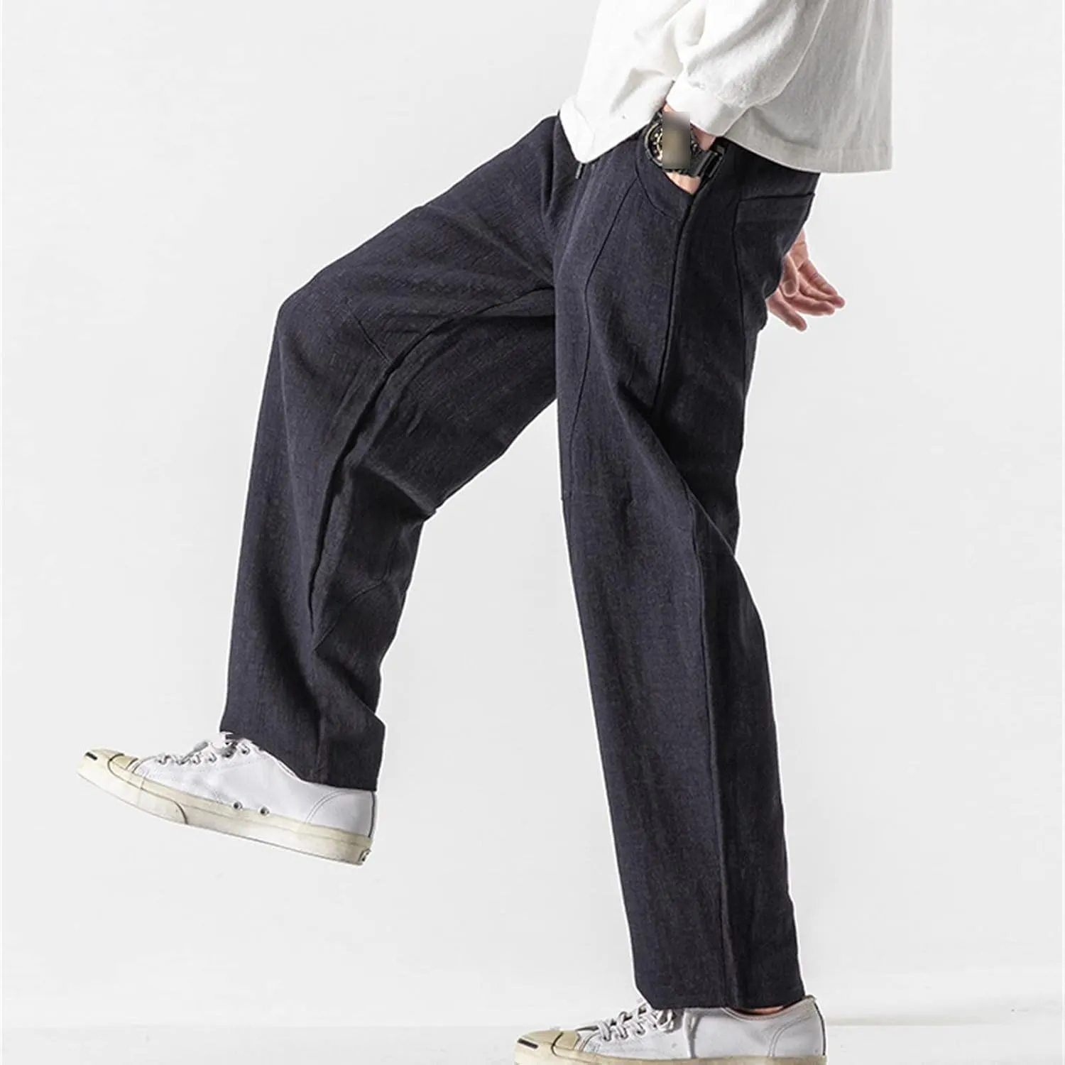 JEShifangjiusu Men's Comfort Stretch Cotton Chino Pants Loose Fit Casual Trousers Lightweight Elastic Waist Summer Beach Pant