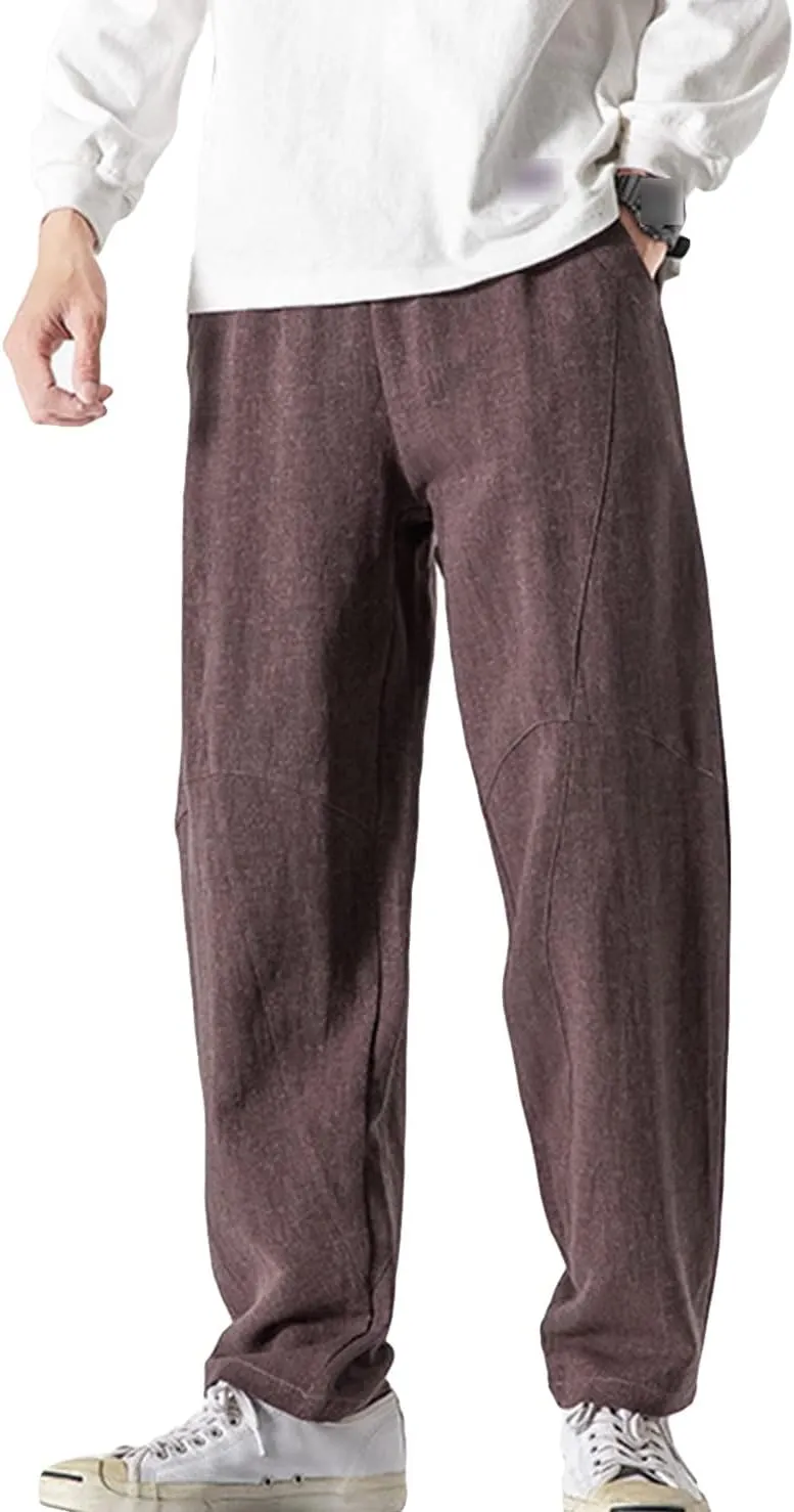 JEShifangjiusu Men's Comfort Stretch Cotton Chino Pants Loose Fit Casual Trousers Lightweight Elastic Waist Summer Beach Pant