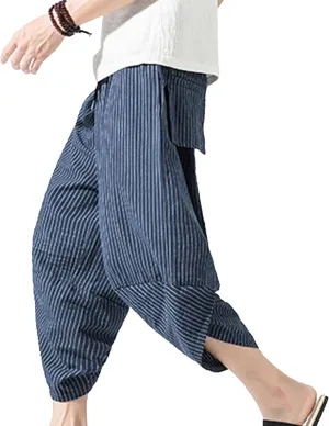 JEShifangjiusu Men'S Linen Cotton Pants Stretch Cropped Chino Skinny Pants Lightweight Elastic Waist Summer Beach Pants