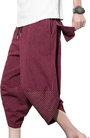 JEShifangjiusu Men'S Linen Cotton Pants Stretch Cropped Chino Skinny Pants Lightweight Elastic Waist Summer Beach Pants