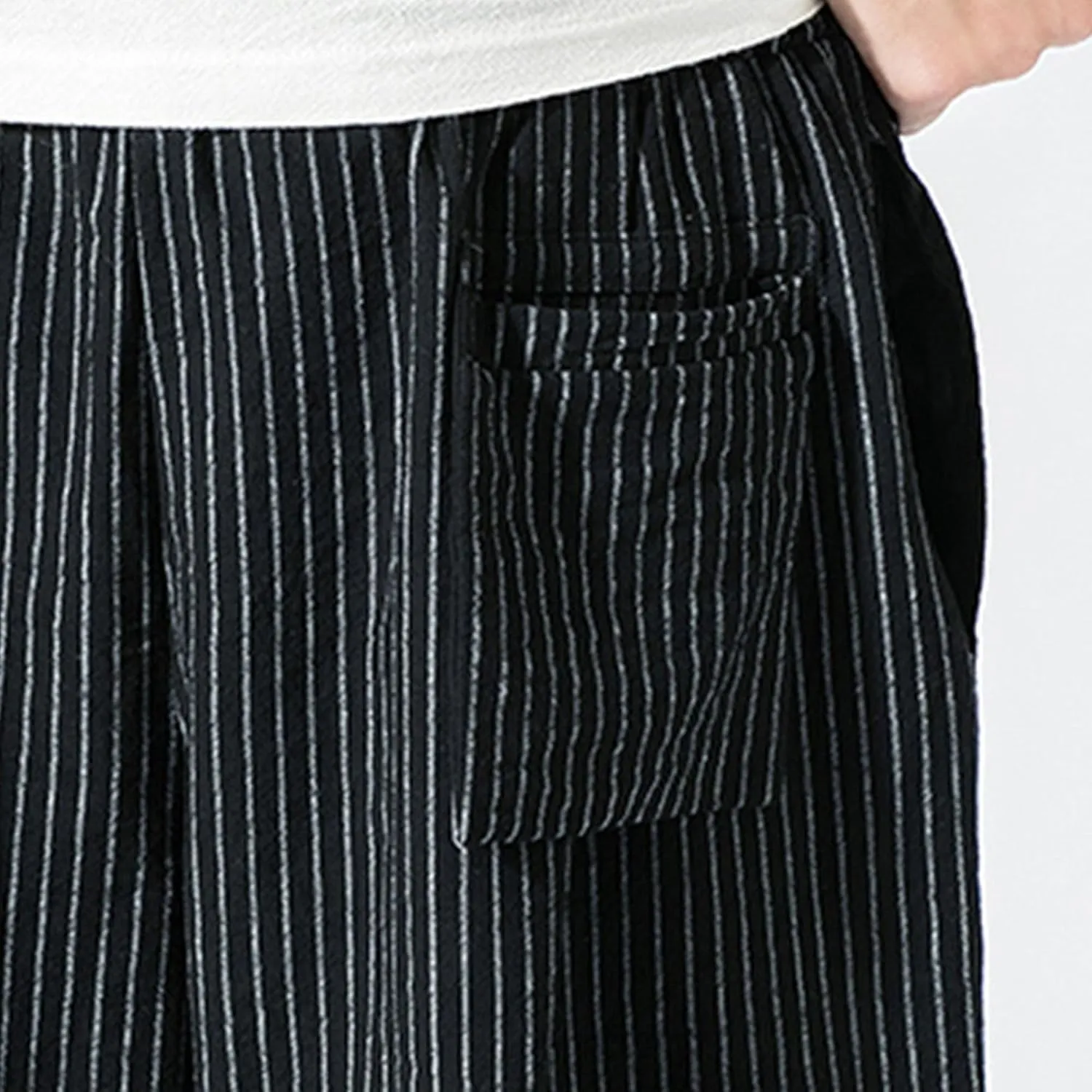 JEShifangjiusu Men'S Linen Cotton Pants Stretch Cropped Chino Skinny Pants Lightweight Elastic Waist Summer Beach Pants