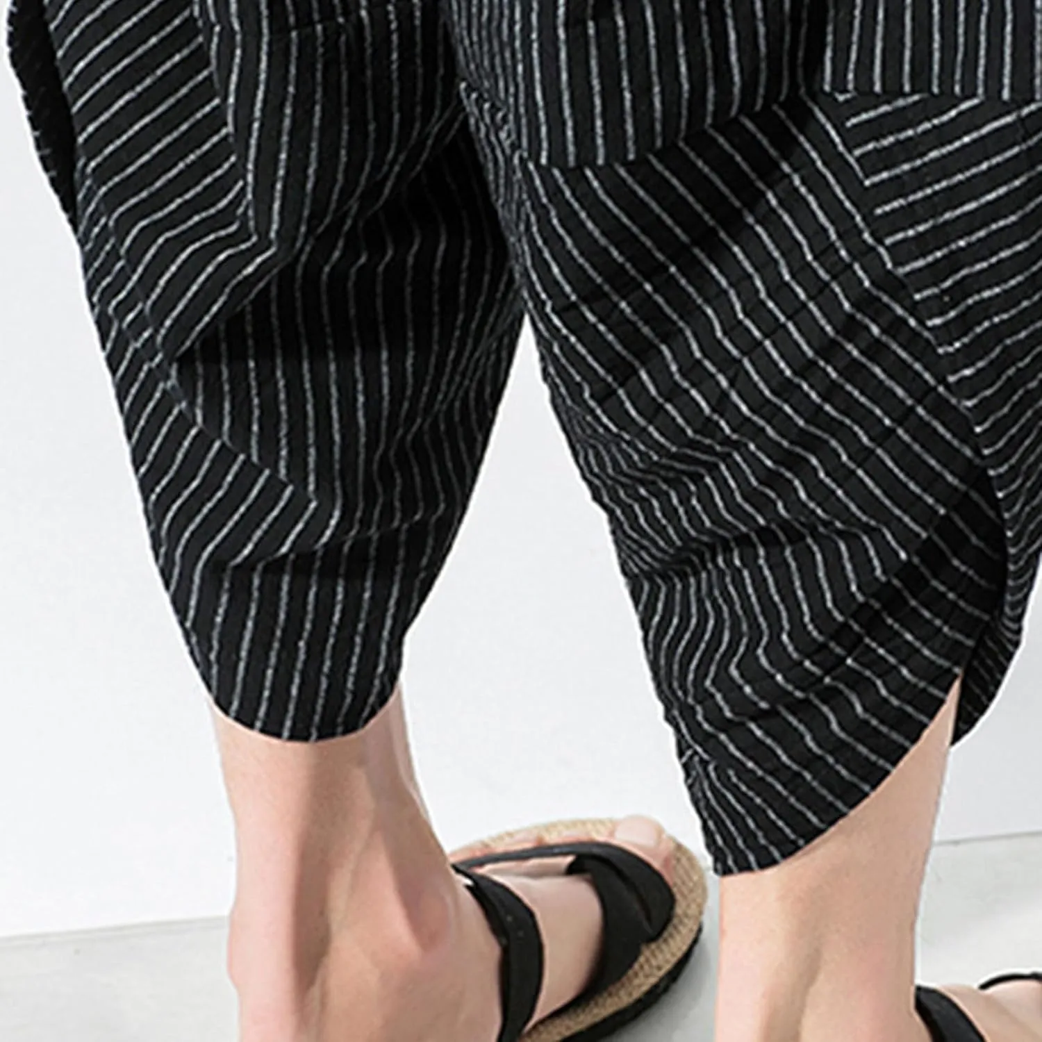 JEShifangjiusu Men'S Linen Cotton Pants Stretch Cropped Chino Skinny Pants Lightweight Elastic Waist Summer Beach Pants