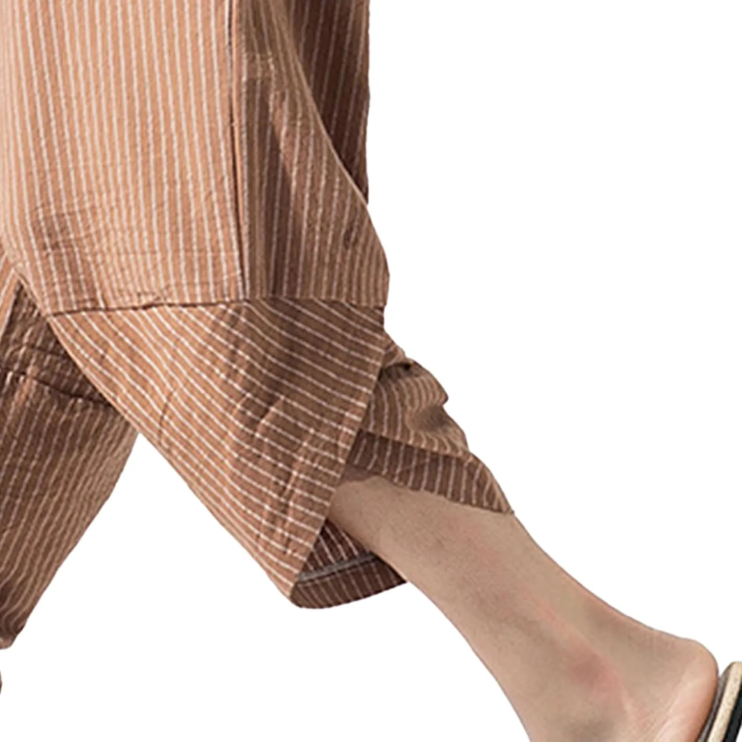 JEShifangjiusu Men'S Linen Cotton Pants Stretch Cropped Chino Skinny Pants Lightweight Elastic Waist Summer Beach Pants