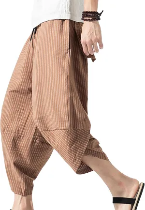 JEShifangjiusu Men'S Linen Cotton Pants Stretch Cropped Chino Skinny Pants Lightweight Elastic Waist Summer Beach Pants