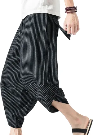 JEShifangjiusu Men'S Linen Cotton Pants Stretch Cropped Chino Skinny Pants Lightweight Elastic Waist Summer Beach Pants