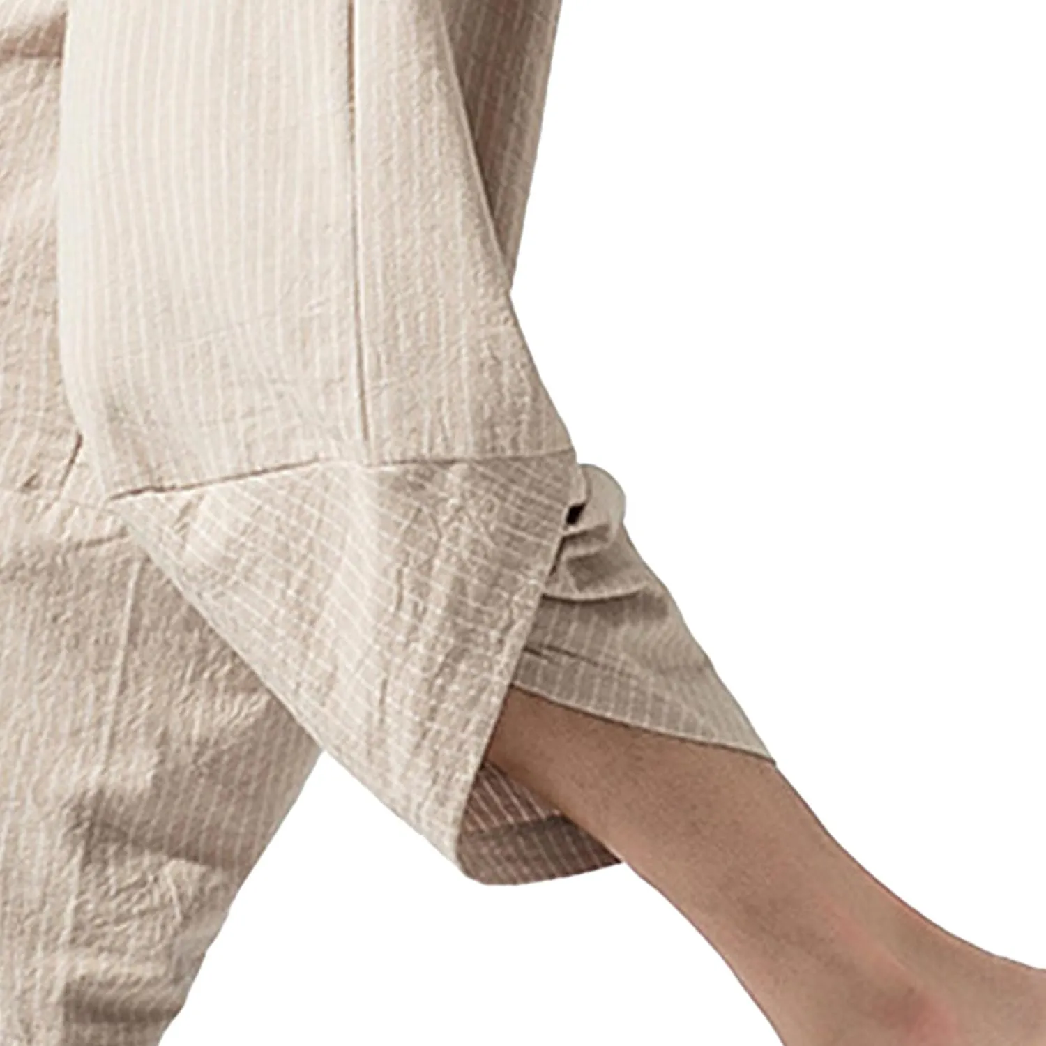 JEShifangjiusu Men'S Linen Cotton Pants Stretch Cropped Chino Skinny Pants Lightweight Elastic Waist Summer Beach Pants