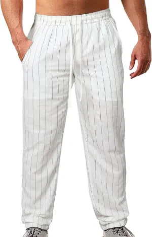 JEShifangjiusu Mens Linen Loose Pant Lightweight Elastic Waist Yoga Beach Sweatpants Casual Drawstring Summer Trousers
