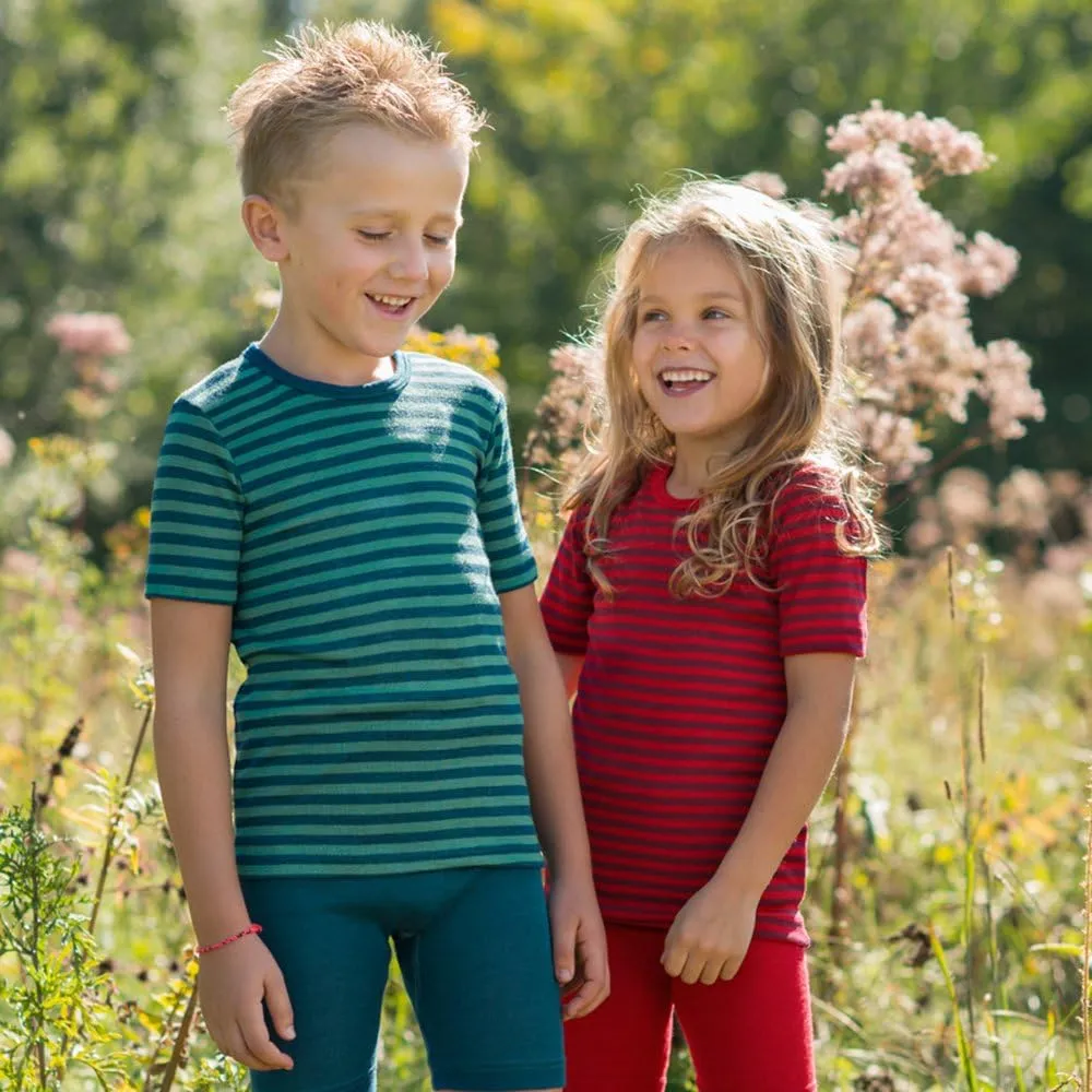 Kid's Short Sleeve Thermal Shirt: Warm and Thin Base Layer Top, Organic Merino Wool Silk, Sizes 2-15 Years