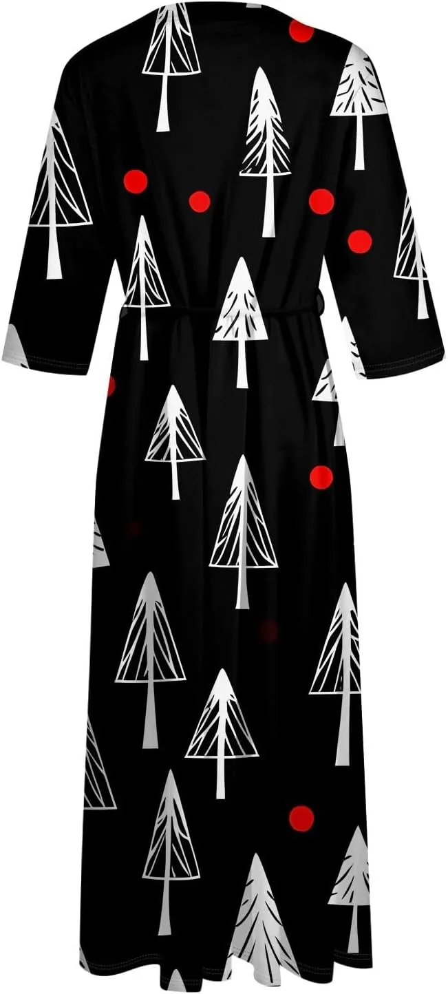 Ladies Fashion Christmas Print Lapel Button-Down Seven-Quarter Cuff Strap-Up Dress Women's Novelty Dresses