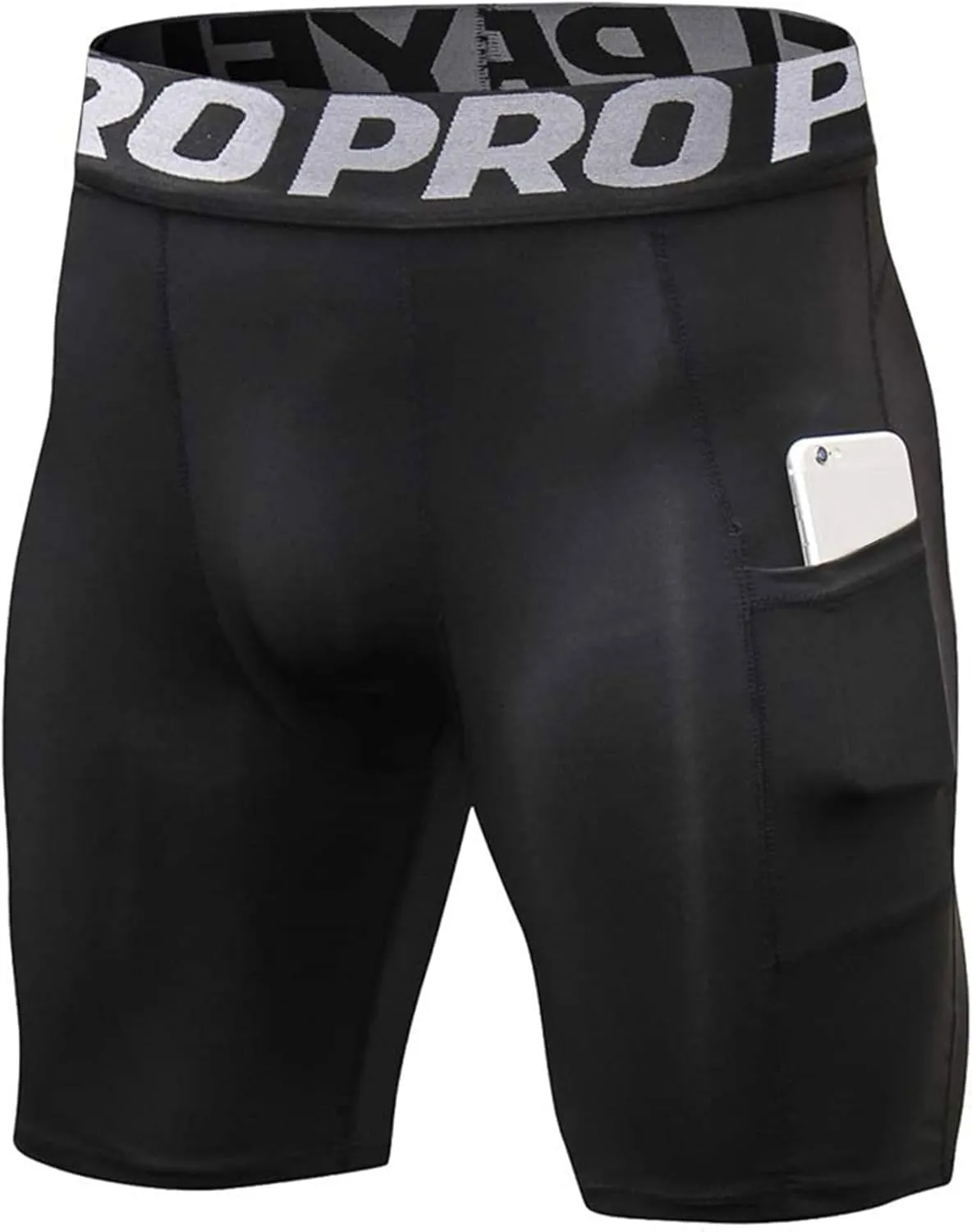 LANBAOSI Mens Compression Shorts with Phone Pocket Running Gym Yoga Athletic Tights Baselayer Summer Cool Dry Underwear Pack