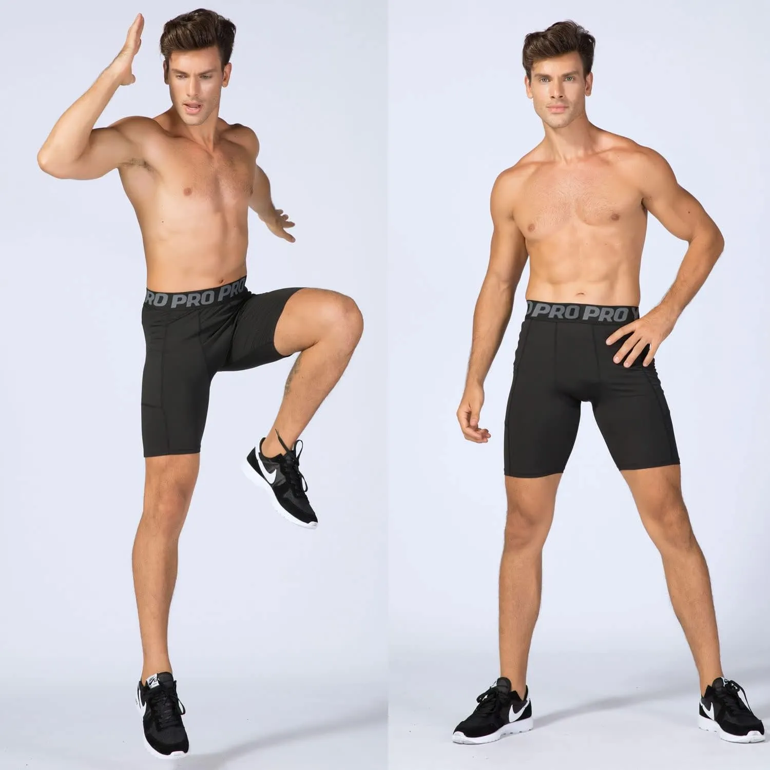 LANBAOSI Mens Compression Shorts with Phone Pocket Running Gym Yoga Athletic Tights Baselayer Summer Cool Dry Underwear Pack