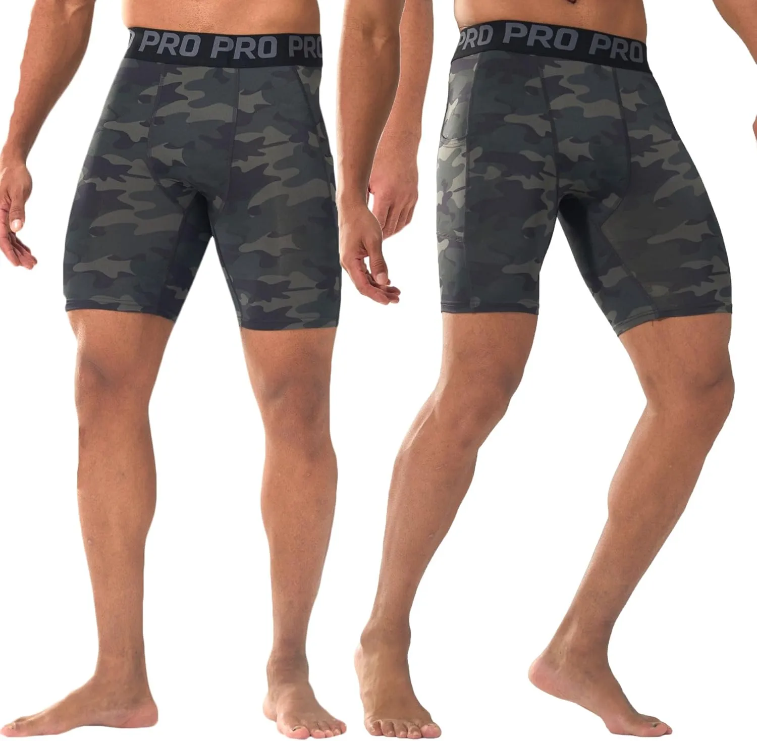LANBAOSI Mens Compression Shorts with Phone Pocket Running Gym Yoga Athletic Tights Baselayer Summer Cool Dry Underwear Pack