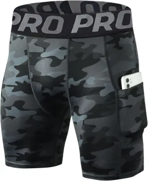 LANBAOSI Mens Compression Shorts with Phone Pocket Running Gym Yoga Athletic Tights Baselayer Summer Cool Dry Underwear Pack