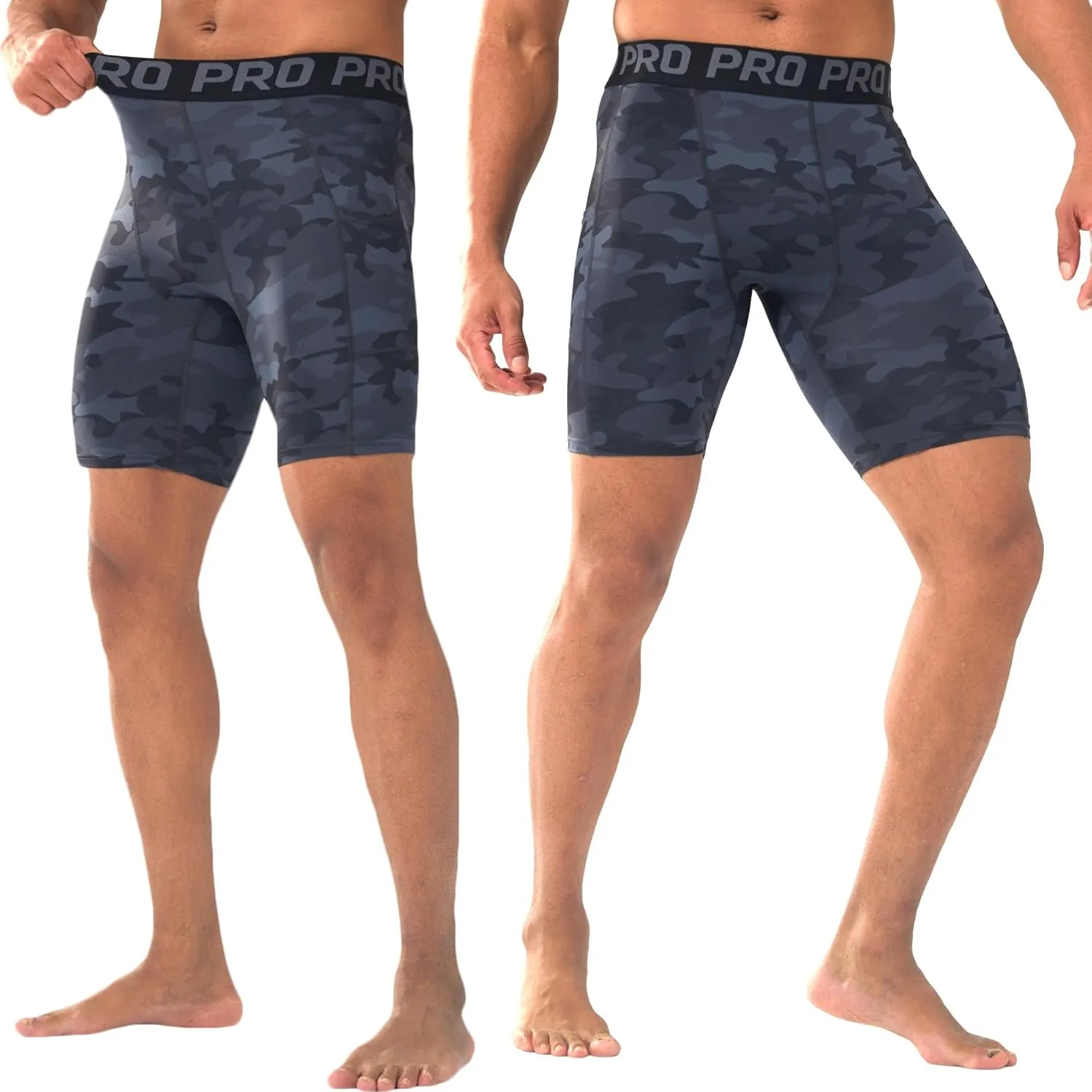 LANBAOSI Mens Compression Shorts with Phone Pocket Running Gym Yoga Athletic Tights Baselayer Summer Cool Dry Underwear Pack