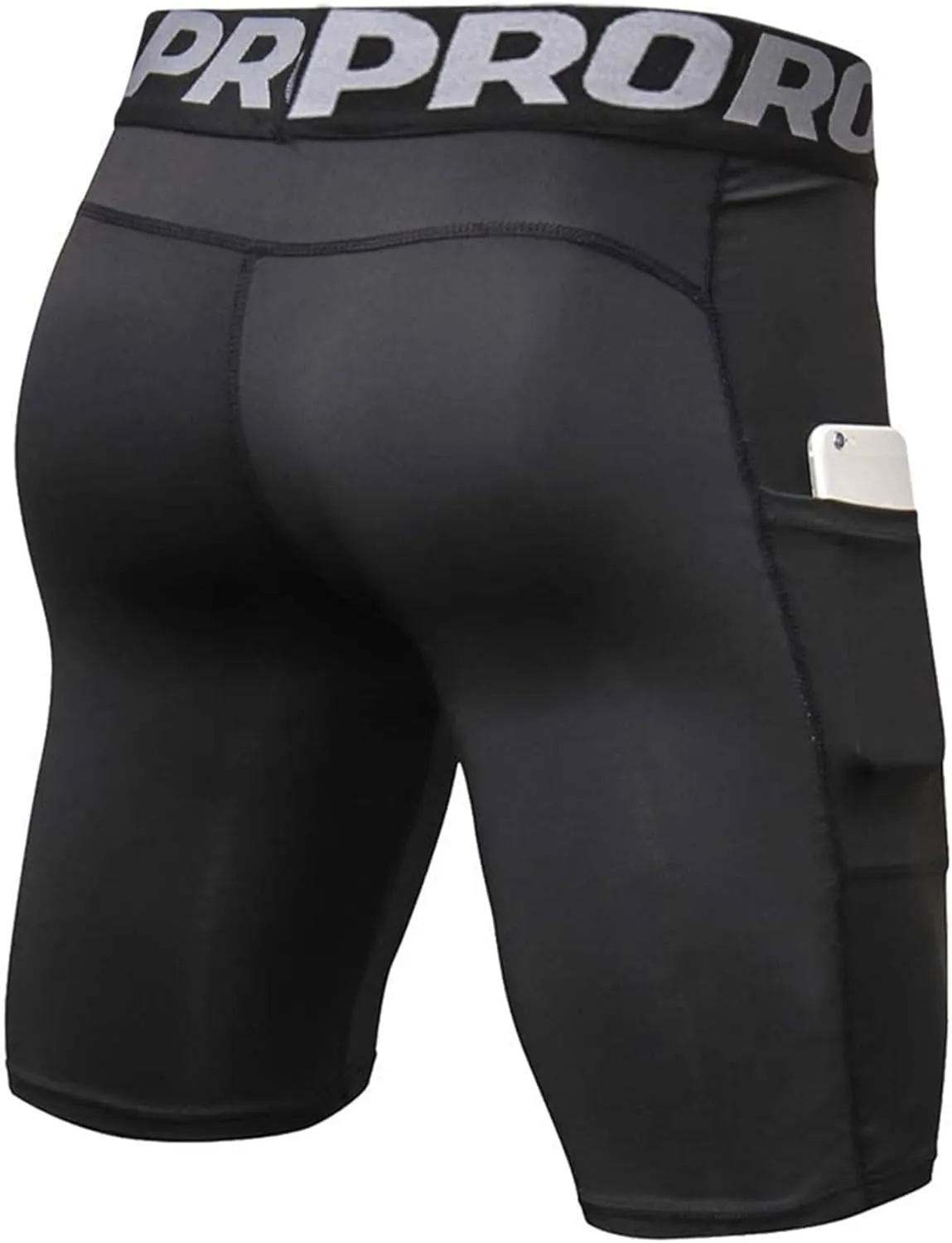 LANBAOSI Mens Compression Shorts with Phone Pocket Running Gym Yoga Athletic Tights Baselayer Summer Cool Dry Underwear Pack