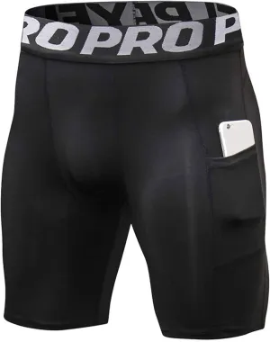 LANBAOSI Mens Compression Shorts with Phone Pocket Running Gym Yoga Athletic Tights Baselayer Summer Cool Dry Underwear Pack