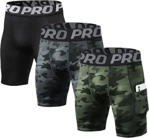 LANBAOSI Mens Compression Shorts with Phone Pocket Running Gym Yoga Athletic Tights Baselayer Summer Cool Dry Underwear Pack