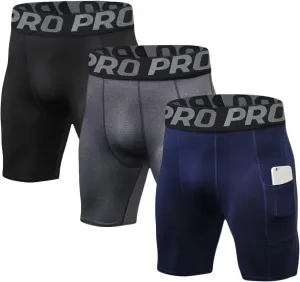 LANBAOSI Mens Compression Shorts with Phone Pocket Running Gym Yoga Athletic Tights Baselayer Summer Cool Dry Underwear Pack