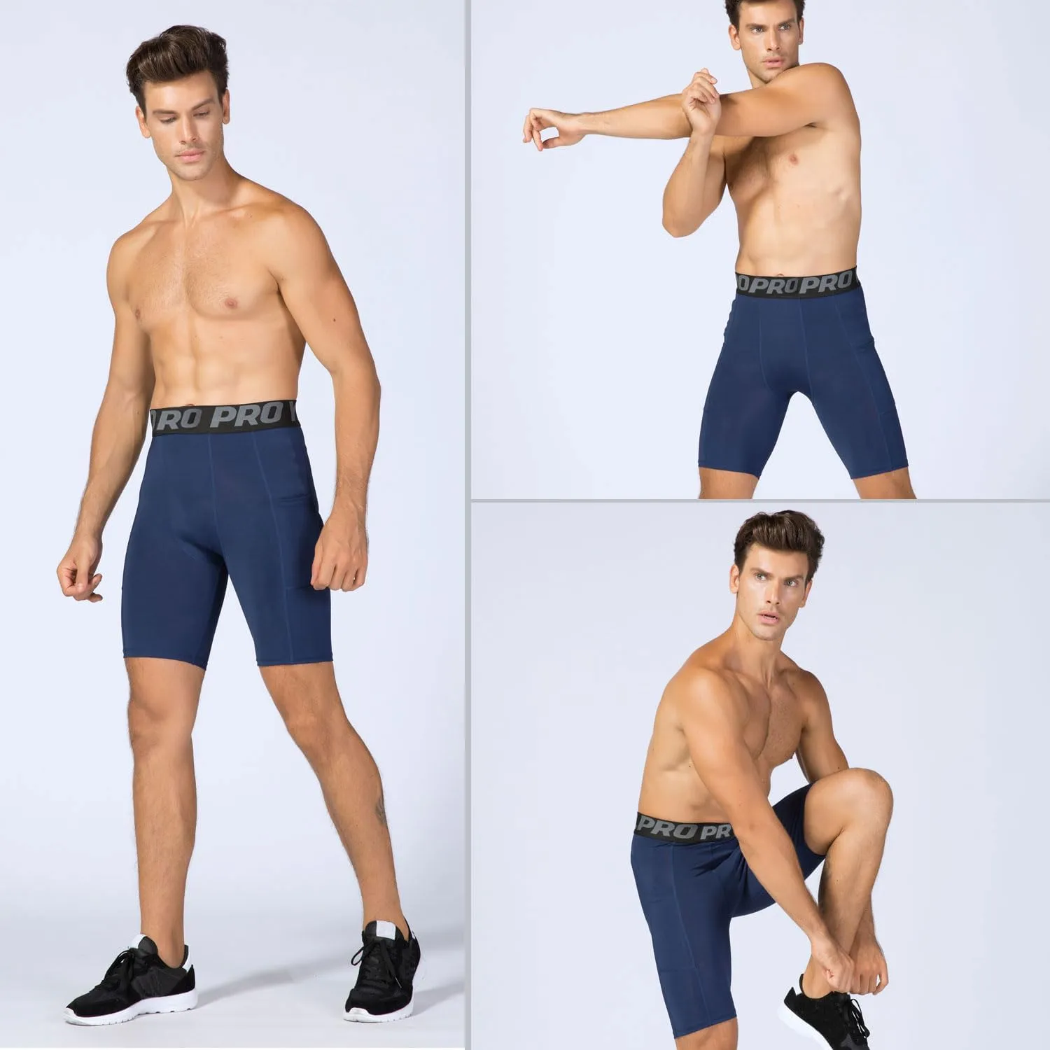LANBAOSI Mens Compression Shorts with Phone Pocket Running Gym Yoga Athletic Tights Baselayer Summer Cool Dry Underwear Pack