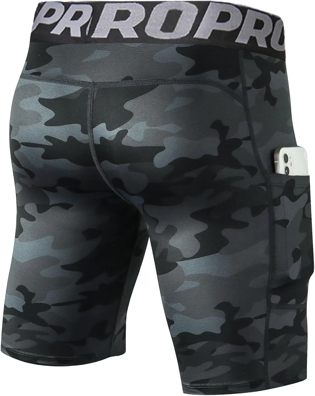 LANBAOSI Mens Compression Shorts with Phone Pocket Running Gym Yoga Athletic Tights Baselayer Summer Cool Dry Underwear Pack