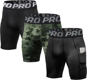 LANBAOSI Mens Compression Shorts with Phone Pocket Running Gym Yoga Athletic Tights Baselayer Summer Cool Dry Underwear Pack