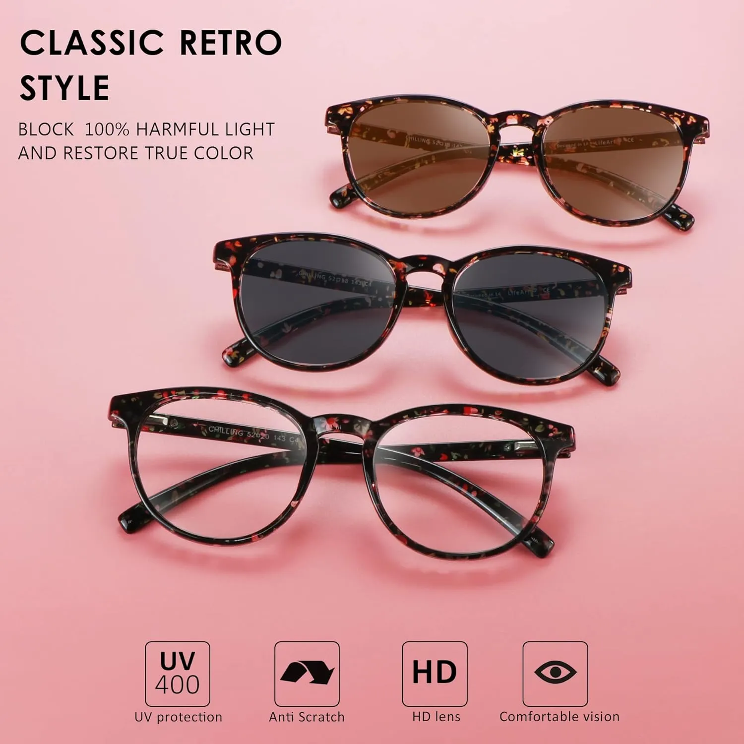 LifeArt 3 Pairs Sunglasses and Blue Light Glasses, Blue Light Blocking, UV400 Protection Driving Sunglasses Shades Men Women