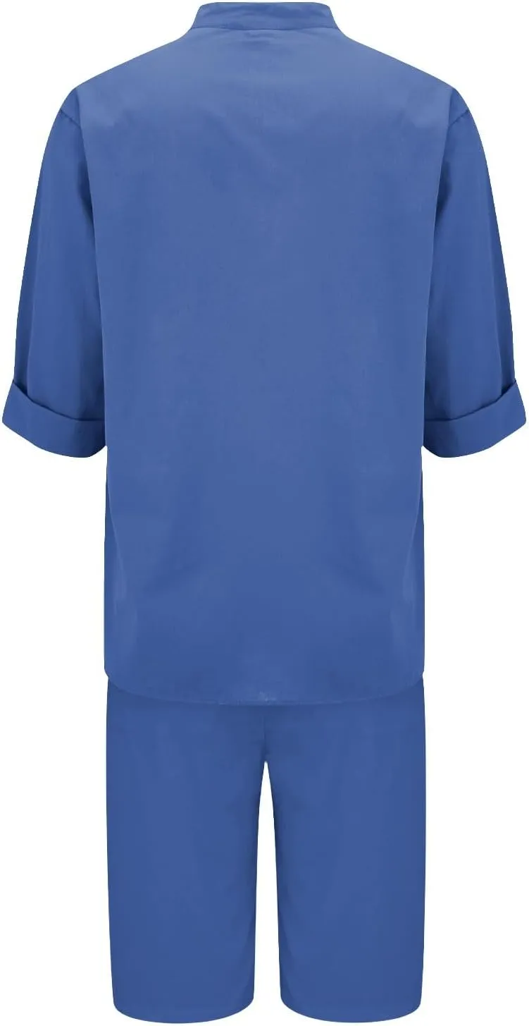 Linen Sets for Women 2 Piece Set Cotton Linen Pants Sets Summer Oversized Short Sleeve Button Shirt Outfits Comfy Suit