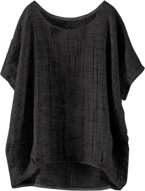 Linen Shirts for Women Summer 2025 Trendy Plus Size Crewneck Short Sleeve Cute Tops Casual Loose Fit Comfy Blouses